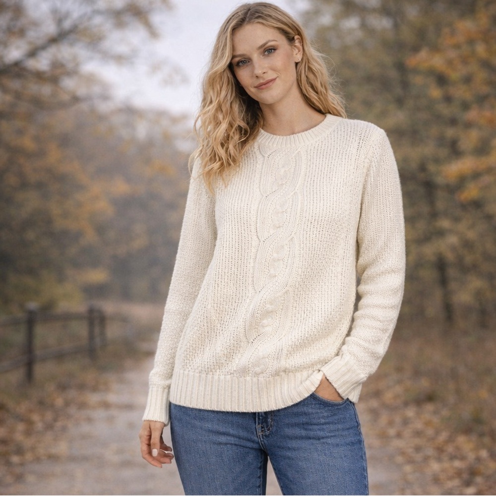 Roxy Cream Cable Knit Sweater Chunky Cozy Knit Cottagecore